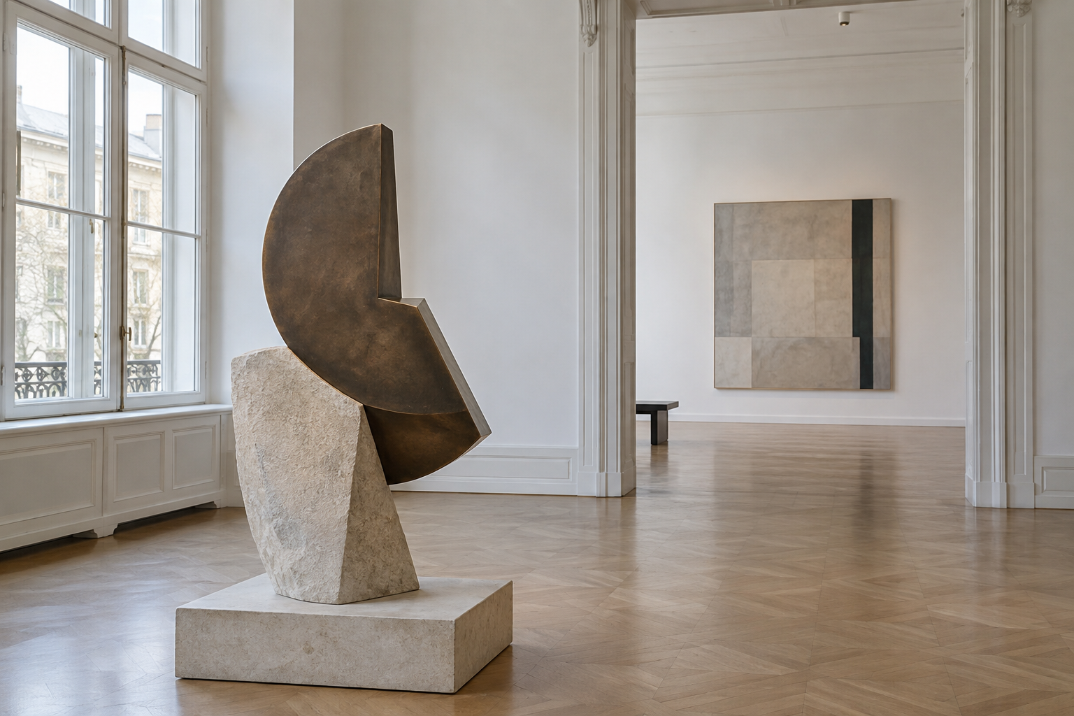 Moderne Skulptur in einem Ausstellungsraum